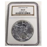  1990 U.S. Silver Eagle $1.00 MS69 – auction estimate $30-$60 