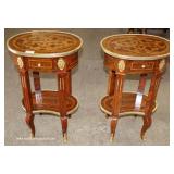  PAIR of Mahogany Inlaid and Banded French Style One Drawer 2 Tier Stands with Applied Bronze – auct