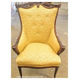  PAIR of Carved Mahogany Frame Button Tufted Fireside Chairs – auction estimate $200-$400 