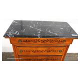  French Style Mahogany Inlaid Marble Top 5 Drawer Chest – auction estimate $100-$300 