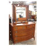  Mahogany Bow Front High Chest and Low Chest with Mirror – auction estimate $300-$600 