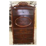 ANTIQUE Burl Mahogany Carved Fall Front Desk – auction estimate $300-$600 