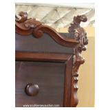  ANTIQUE Burl Mahogany Carved Fall Front Desk – auction estimate $300-$600 