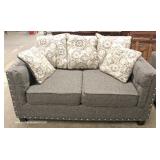  LIKE NEW Contemporary 2 Piece Gray Sofa and Loveseat with Decorative Pillows – auction estimate $20