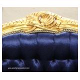  French Style Blue Upholstered Button Tufted Carved Oversized Chair – auction estimate $200-$400 
