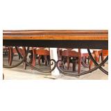  Contemporary Mahogany Large Dining Room Table with Metal Stretcher Decorator Base  and 10 Upholster