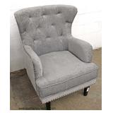  NEW Decorator Button Tufted Soft Grey Arm Chair  Auction Estimate $100-$300 – Located Inside 