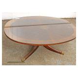  Burl Mahogany “Drexel Furniture” Inlaid and Banded Oval Coffee Table with Custom Glass Top  Auction