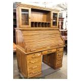  Contemporary Oak “S” Roll Topo Desk with Bookcase Top – Computer Ready  Auction Estimate $100-$300 