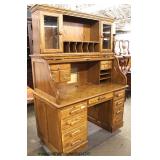  Contemporary Oak “S” Roll Topo Desk with Bookcase Top – Computer Ready  Auction Estimate $100-$300 