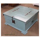  NEW Country Style in the Blue Paint and Iron Straps Coffee Table with Storage  Auction Estimate $10