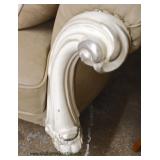  NEW Leather Button Tufted Carved Shabby Chic Finish Sofa with Throw Pillows  Auction Estimate $300-