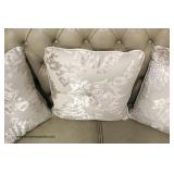  NEW Leather Button Tufted Carved Shabby Chic Finish Sofa with Throw Pillows  Auction Estimate $300-