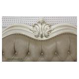  NEW Leather Button Tufted Carved Shabby Chic Finish Sofa with Throw Pillows  Auction Estimate $300-