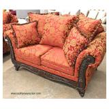  NEW 2 Piece Living Room Set with Carved Mahogany Frame Fancy Legs and Pillows  Auction Estimate $30