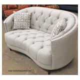  NEW Contemporary Curved Arm Serpentine Front Button Tufted Loveseat with Pillows  Auction Estimate 