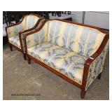  ANTIQUE 2 Piece Mahogany Frame Loveseat and Chair  Auction Estimate $200-$400 – Located Inside 