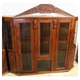  Hand Crafted Hand Carved Solid Mahogany Display Cabinets with Glass Shelves  Owner says it was hand