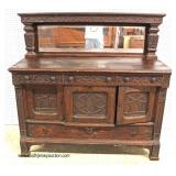  ANTIQUE Oak Buffet with Mirror Back in the Original Finish  Auction Estimate $300-$600 – Located In