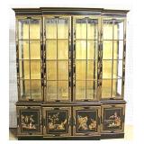  “Union National Furniture” BEAUTIFUL 4 Door 2 Piece Asian Decorated China Cabinet in Good Condition