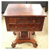  ANTIQUE Burl Mahogany 2 Drawer Empire Work Table  Auction Estimate $100-$300 – Located Inside    