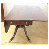  “Baker Furniture” Burl Mahogany Drop Side 2 Drawer Breakfast Table  Auction Estimate $200-$400 – Lo