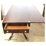  “Baker Furniture” Burl Mahogany Drop Side 2 Drawer Breakfast Table  Auction Estimate $200-$400 – Lo