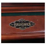  "Brunswick" Mahogany Inlaid 3 part Slate Pool Table with Leather Pockets  Easy to Haul – Needs Asse