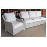 NEW 2 Piece Light Grey / White Rattan Resin Wicker All Weather Resistant Sofa and Chair with Cushion