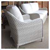 NEW 2 Piece Light Grey / White Rattan Resin Wicker All Weather Resistant Sofa and Chair with Cushion
