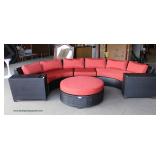 AWESOME NEW Rattan Resin Wicker 6 Piece Circular Sofa with Beverage Cup Holders and Round Ottoman wi