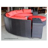 AWESOME NEW Rattan Resin Wicker 6 Piece Circular Sofa with Beverage Cup Holders and Round Ottoman wi
