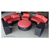 AWESOME NEW Rattan Resin Wicker 6 Piece Circular Sofa with Beverage Cup Holders and Round Ottoman wi
