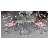 “Daystrom” 5 Piece Modern Tubular Style Dining Set with Glass Top Chrome Base Table and 4 Chairs Auc