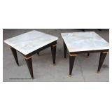 PAIR of “Baker Furniture” Onyx Top Mahogany Lamp Tables with Gold Painted Accents Auction Estimate $