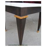 PAIR of “Baker Furniture” Onyx Top Mahogany Lamp Tables with Gold Painted Accents Auction Estimate $