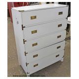 NEW Contemporary White Campaign Style 5 Drawer High Chest Auction Estimate $100-$300 – Located Insid
