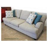 NEW Contemporary Grey Upholstered Button Tufted Decorator Sofa Auction Estimate $200-$400 – Located 