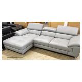  NEW Contemporary Grey Leather Sectional Sofa Chaise with Adjustable Headrest  Auction Estimate $400