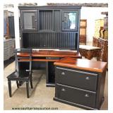  4 Piece Country Style Office Set  L-Shape Desk with Hutch Top, Chair and 2 Door Filing Cabinet  Loc
