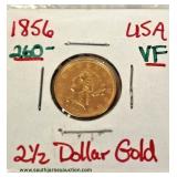  1856 Gold $2.50 Coin  Auction Estimate $100-$300 – Located Inside 