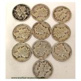  10 Silver Mercury Dimes  Auction Estimate $10-$20 – Located Inside 