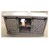 NEW Country Barn Door Front Media Cabinet with Tags in the Grey Wash Finish Auction Estimate $200-$4