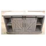 NEW Country Barn Door Front Media Cabinet with Tags in the Grey Wash Finish Auction Estimate $200-$4