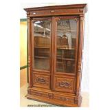 BEAUTIFUL Walnut 2 Door Carved Bookcase with Original Wavy Glass Auction Estimate $800-$1200 – Locat