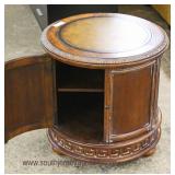  Mahogany Contemporary Leather Top Carved Round 2 Door Drum Table  Auction Estimate $100-$200 – Loca