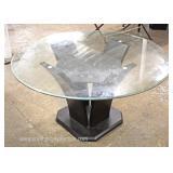  5 Piece Modern Design 54” Round Glass Top Breakfast Table  with 4 Black and White Chairs  Auction E