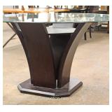  5 Piece Modern Design 54” Round Glass Top Breakfast Table  with 4 Black and White Chairs  Auction E