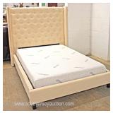  Like New Contemporary Modern Design Upholstered  Button Tufted Full Size Bed with Bamboo Mattress a