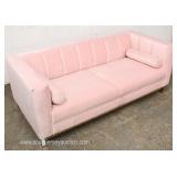  NEW Pink Velour Contemporary Decorator Sofa with Pillows  Auction Estimate $300-$600 – Located Insi